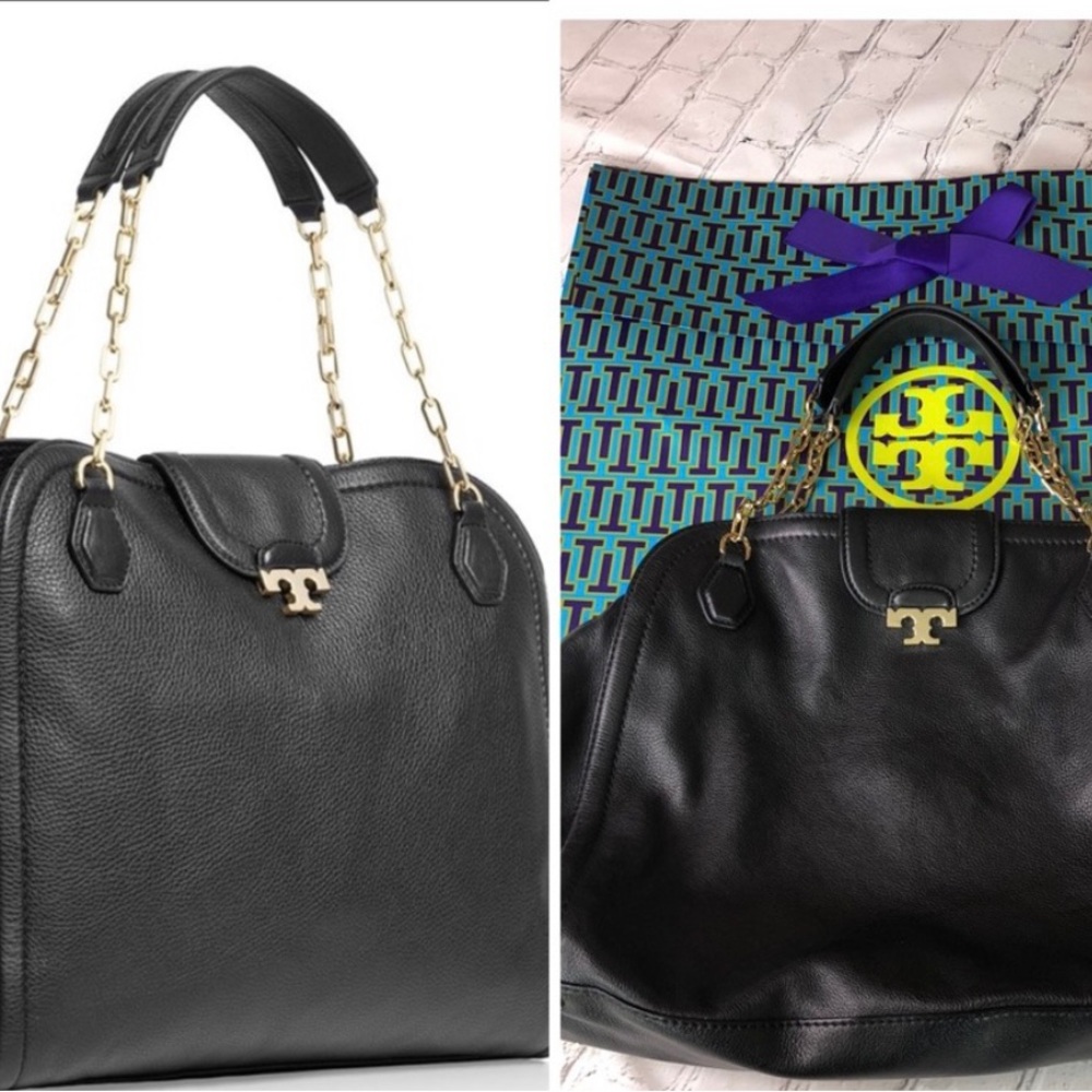 TORY BURCH Sammy Satchel Black Leather with Gold